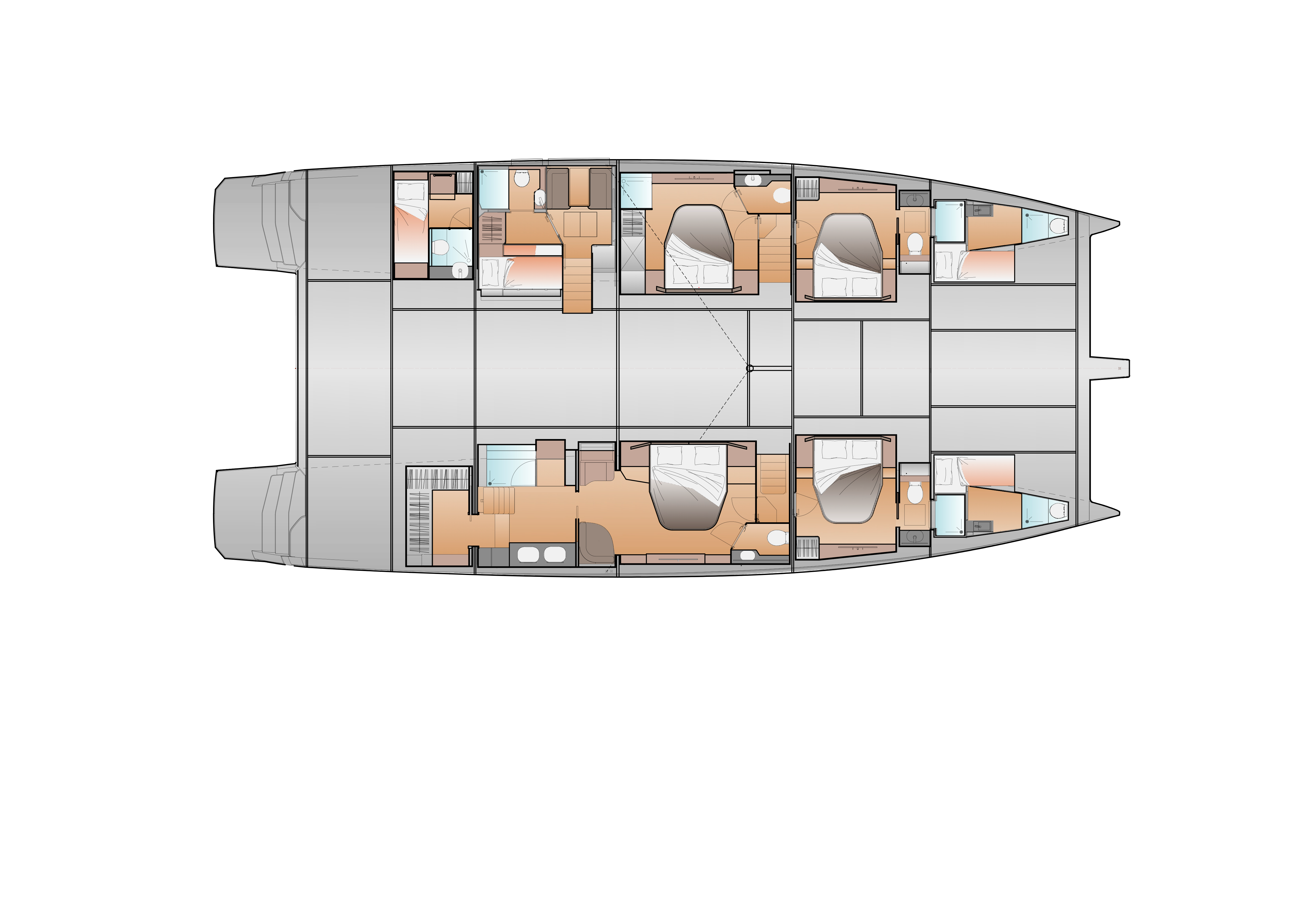 Layout Maestro + 3 Gästekabinen - Küche oben